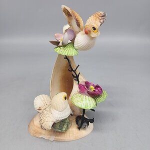 Seashell Bird Floral Sculpture Vintage Folk Art Seabird 5"